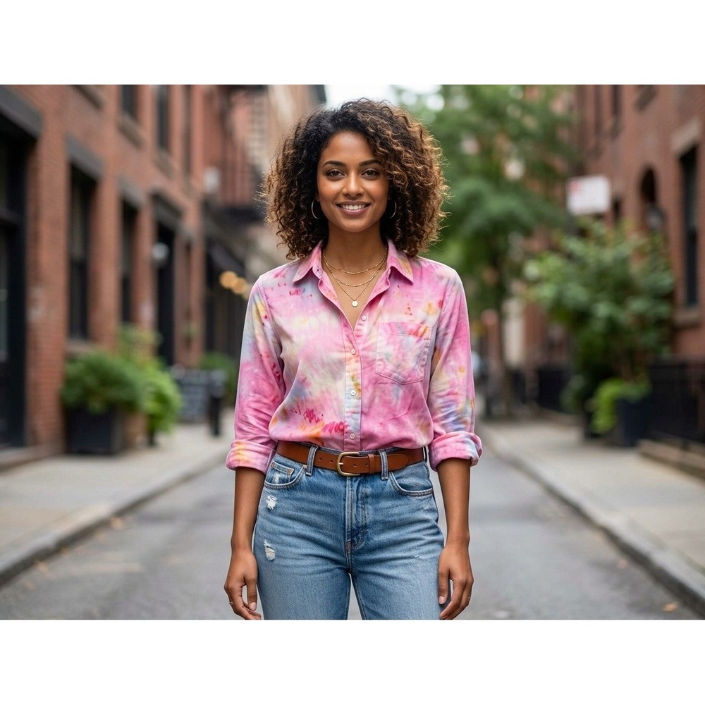 Pilcro Anthropologie Tie Dye Button Down Shirt Womens XXS Pink Boho Roll Tab